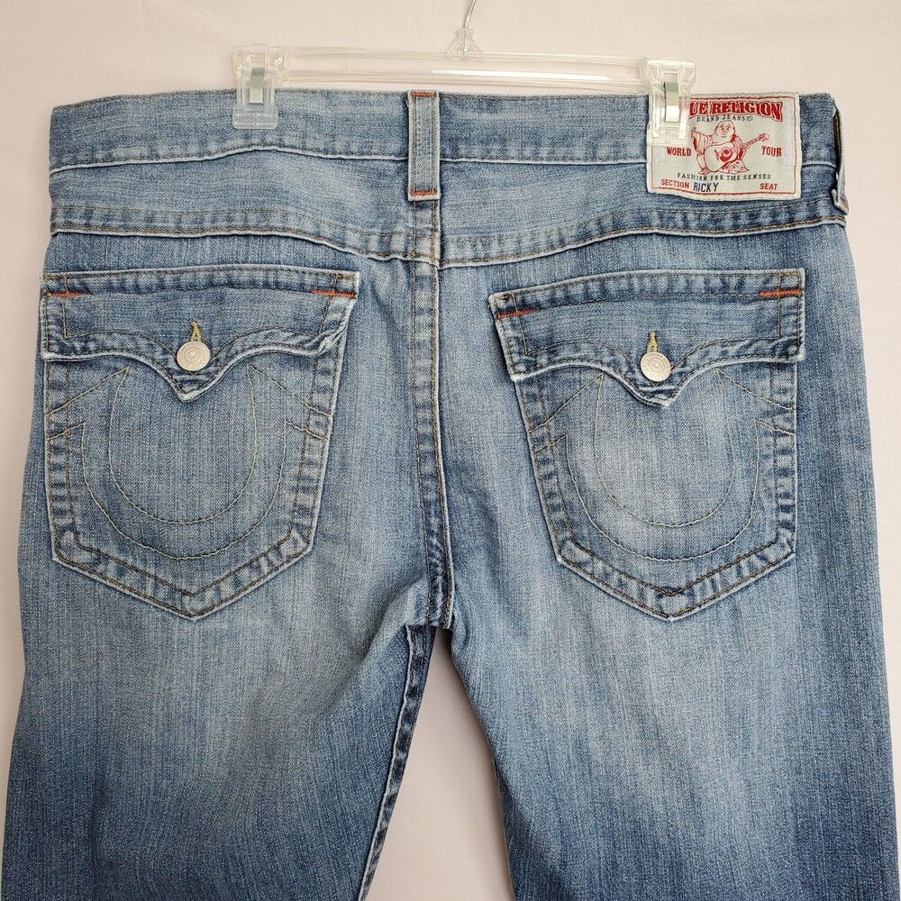 True Religion Jeans Men 40x32 Blue Ricky Relaxed Straight Leg Denim Y2K Pockets - Picture 4 of 13